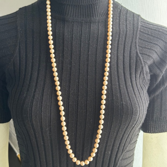 Vintage Monet Faux Pearl Necklace Knotted Opera Length  35 inch 1960s - Picture 5 of 11